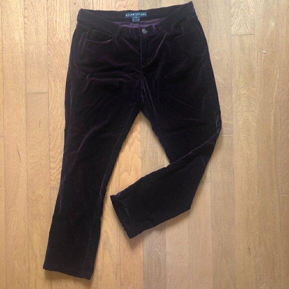 Ralph Lauren Black Label Denim - Vtg Ralph Lauren Maroon Velvet Straight Leg Pants Jeans Size 4